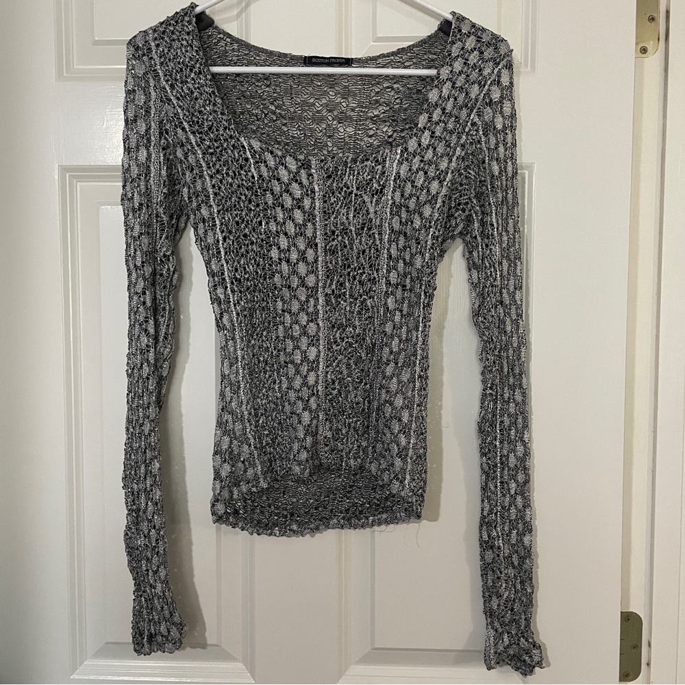 Silver mesh fitted blouse
